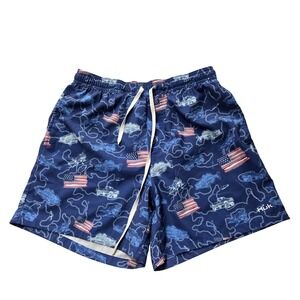 Huk Shorts Mens Medium American Flag Bass Fishing Swim Trunks Mesh Lined USA